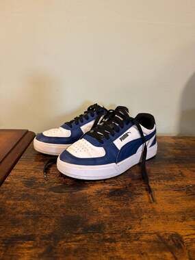 PUMA Caven Blue and White Low Top Sneakers
